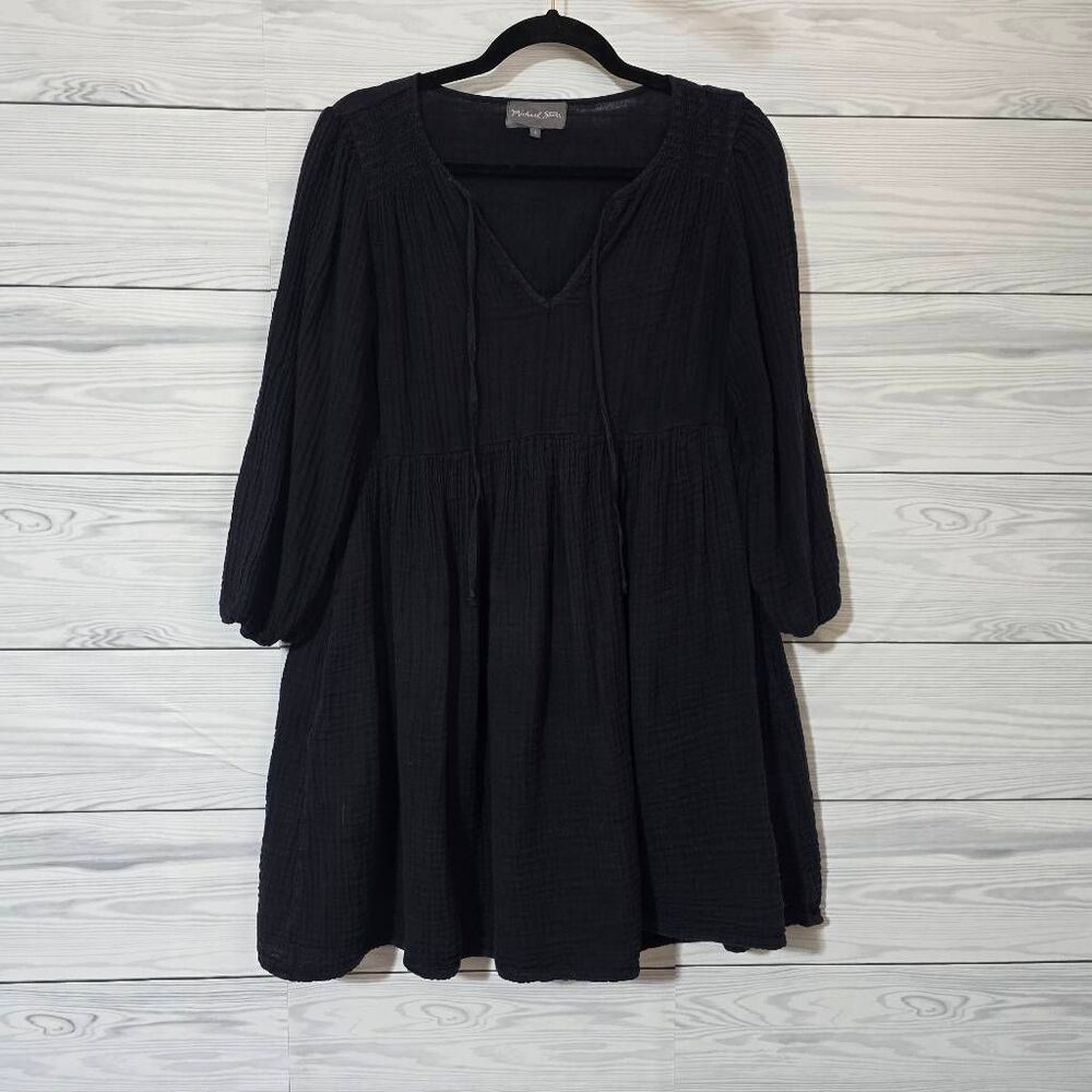 Michael Stars Black Gauzy Mini Dress Small Minimalist Chic Basic Trendy Everyday